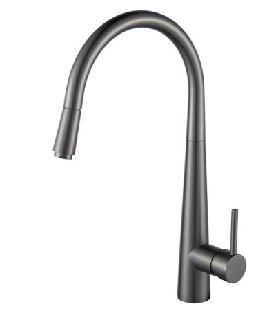 Round Gun Metal Grey Pull Out Kitchen Sink Mixer Tap