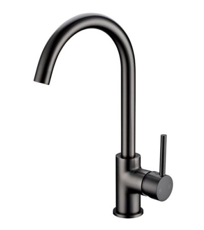 Round Gun Metal Grey Standard Kitchen Sink Mixer Tap