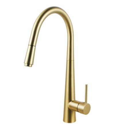 Round Brushed Brass Pull Out Kitchen Sink Mixer Tap