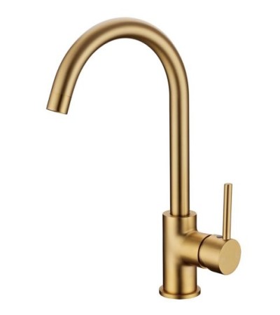 Round Brushed Brass Standard Kitchen Sink Mixer Tap