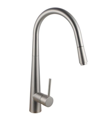 Round Brushed Nickel Pull Out Kitchen Sink Mixer Tap