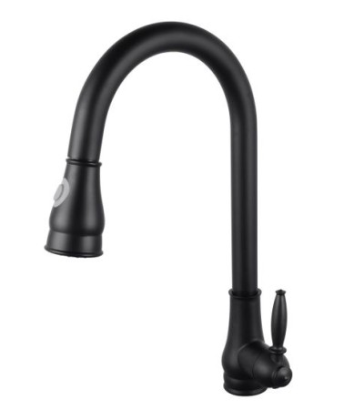 Round Black Vintage Pull Out Kitchen Sink Mixer Tap