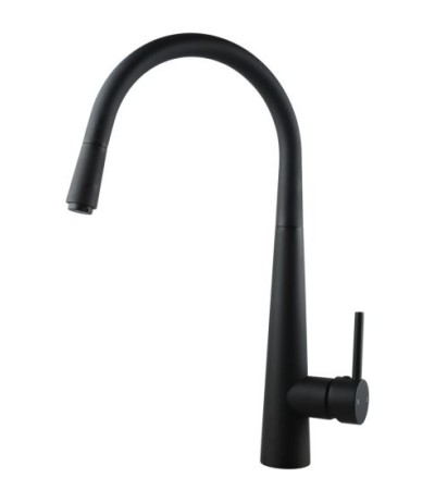 Round Black Pull Out Kitchen Sink Mixer Tap