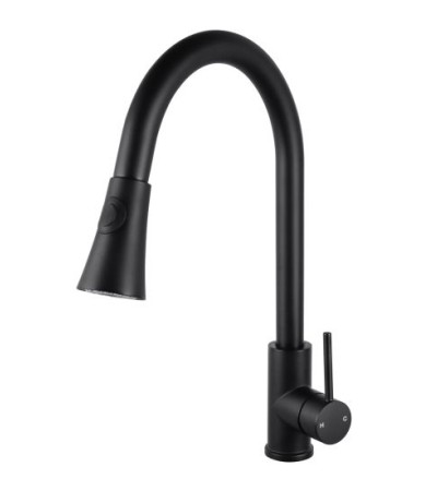 Round Black Pull Out Kitchen Sink Mixer Tap