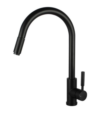 Round Black Pull Out Kitchen Sink Mixer Tap