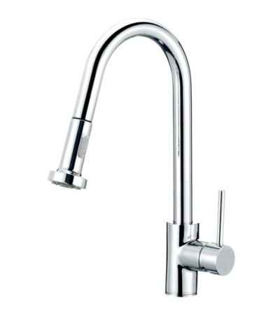 Round Chrome Pull Out Spray Kitchen Sink Mixer Tap