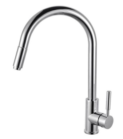 Round Chrome Pull Out Kitchen Sink Mixer Tap