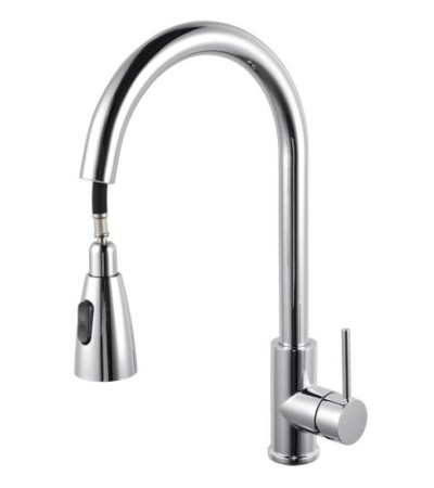 Round Chrome Pull Out Shower Kitchen Sink Mixer Tap